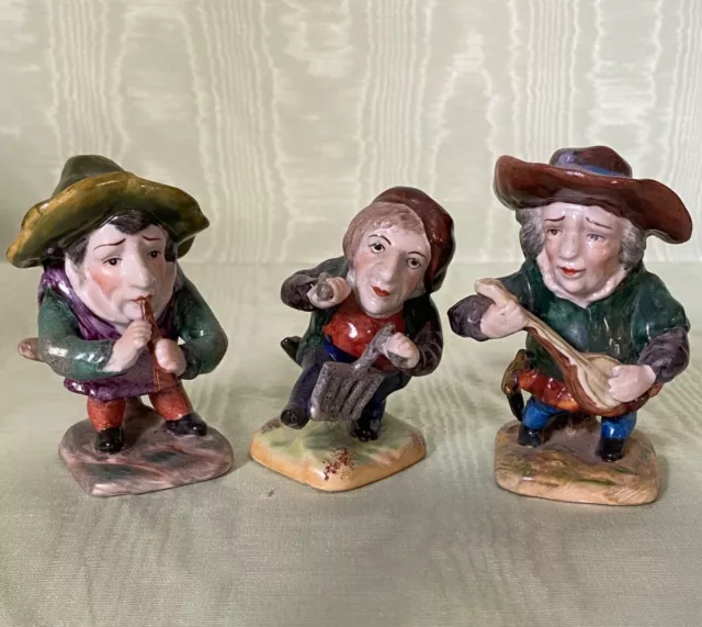 SET THREE MANSION HOUSE DWARFS Volkstedt Porcelain Antique German MUSICIANS 1910