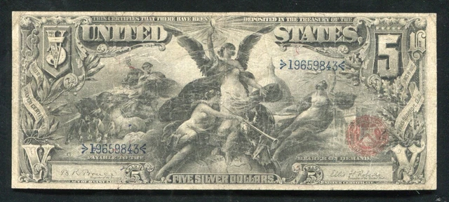 Fr. 269 1896 $5 Five Dollars “Educational” Silver Certificate Currency Note Vf