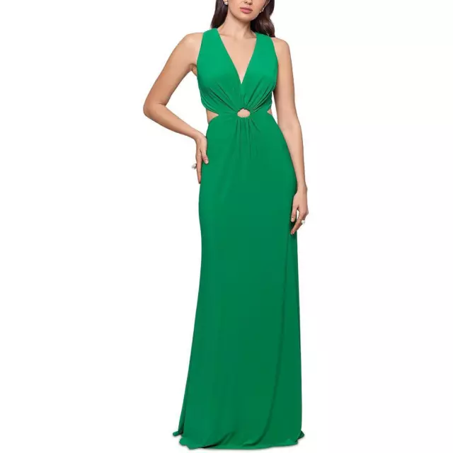 Betsy & Adam Womens Green Cut Out V Neck Maxi Evening Dress Gown 0 BHFO 7160