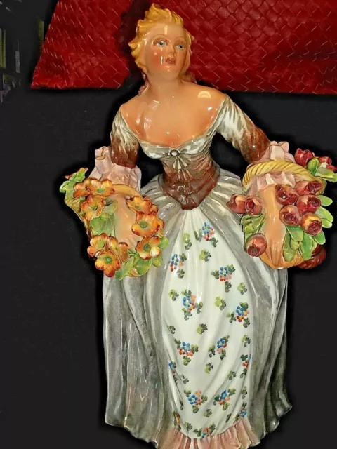 Capodimonte Mollica Figurine Lady W/ Basket Flowers Italy Signed