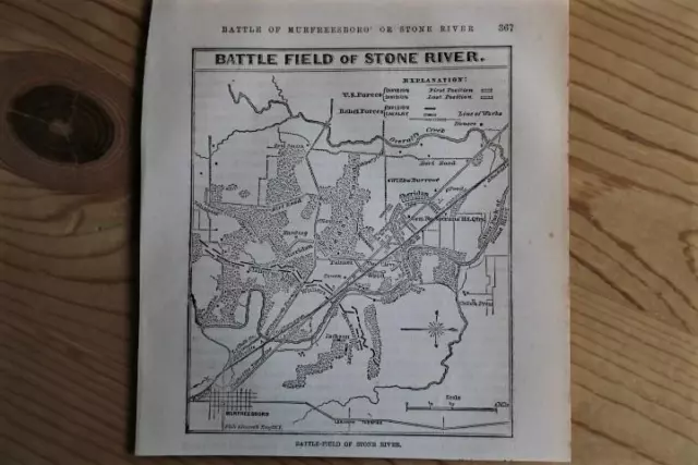 1864 Antique Civil War Map-Battlefield Of Stone River-Excellent Detail