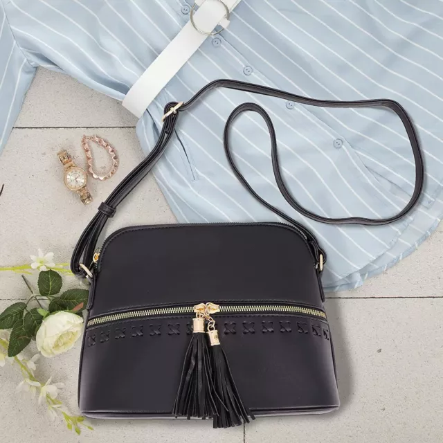 Medium Crossbody Bag, Shoulder Bag with Tassel - Black