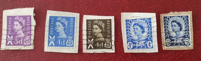5 Scottish Scotland Regional GB Great Britain Pre-decimal Stamps Still on paper