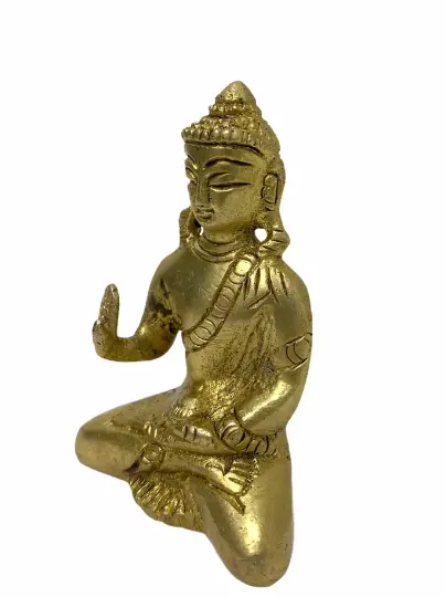 Brass Buddha Statue Deep Meditation Abhaya Mudra Blessing Face Tibetan Healing3" 2