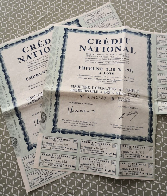 Deux anciennes obligations CREDIT NATIONAL