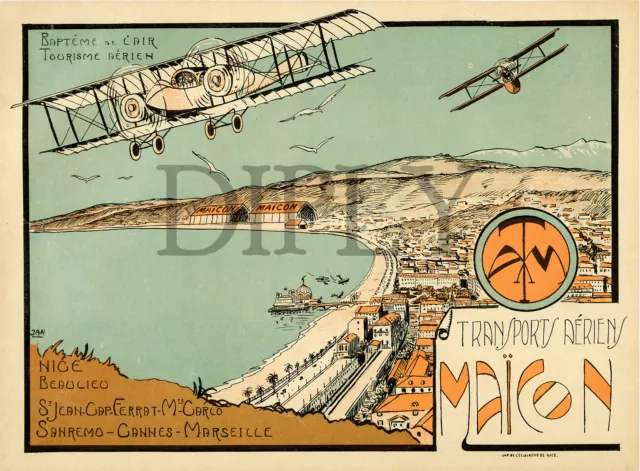 Repro Deco Affiche Transports Aerien Maicon Avion Biplan Nice Sud 190 Ou 310 Grs