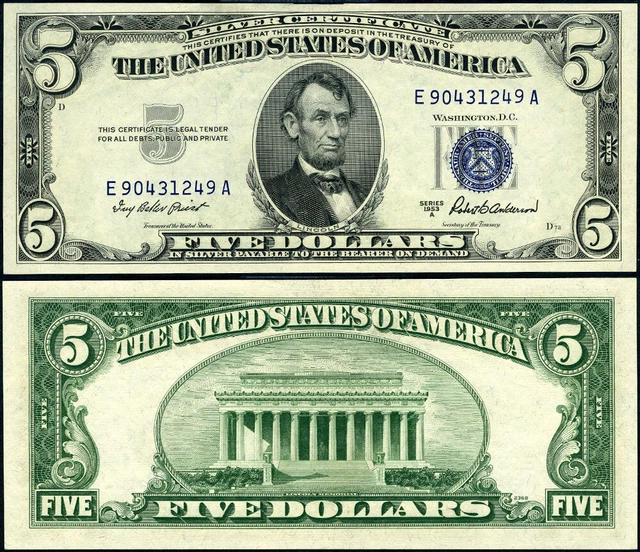FR. 1656 $5 1953-A Silver Certificate E-A Block Gem CU