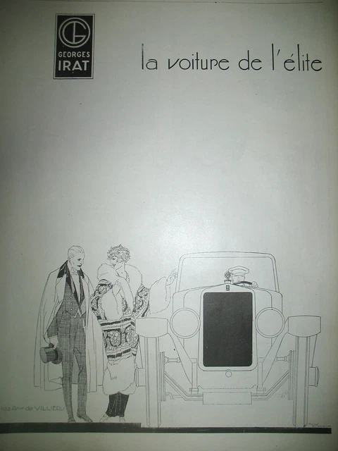 PUBLICITE DE PRESSE GEORGES IRAT AUTOMOBILE ILLUSTRATION RENé VINCENT AD 1924
