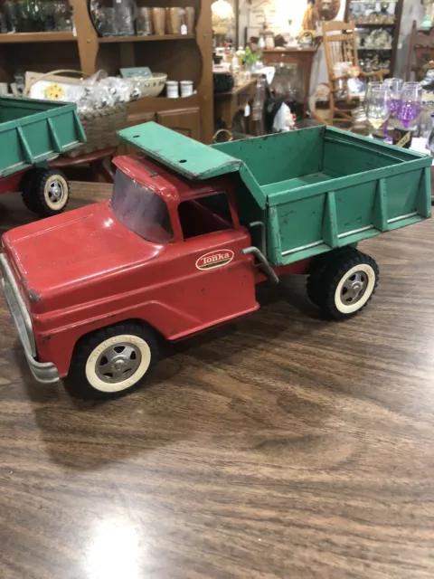 Vintage 60’ Tonka Dump Truck Great Shape Red Cab / Green Dump Truck