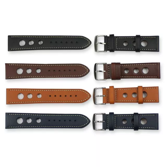 RALLY RACING STRAPS GENUINE QUALITY leather mens watch strap stitched 20mm- 24mm
