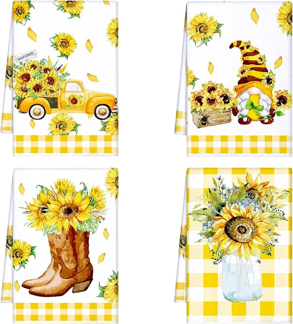 4 Pcs Kitchen Towels Sunflower Bee Dishes Decorative Absorbent Hand Polyester To