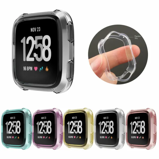 For Fitbit Versa Lite Silicone TPU Shell Case Screen Protector Frame Cover