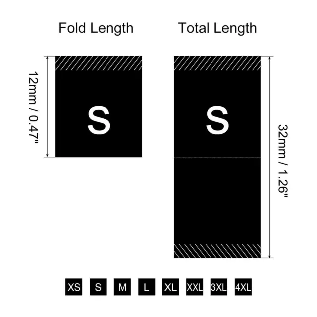 8 Rolle Größenetikett Kleidung Bestickte Etikett XS/S/M/L/XL/XXL/3XL/4XL Schwarz 2