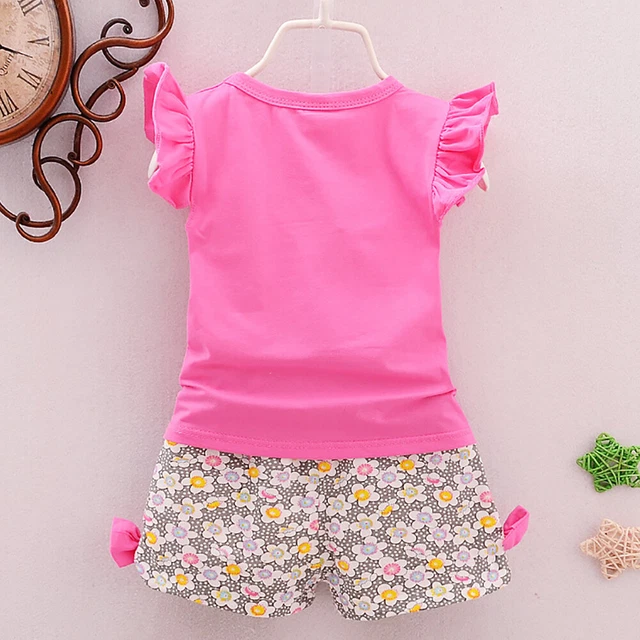 T-shirt bambino top + pantaloncini floreali pantaloni set vestiti abiti bambine 11