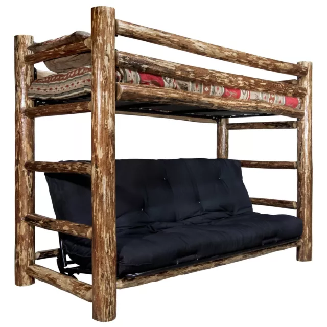 Log Futon Bunk Bed Rustic Twin BunkBeds Western Lodge Amish Made Furniture