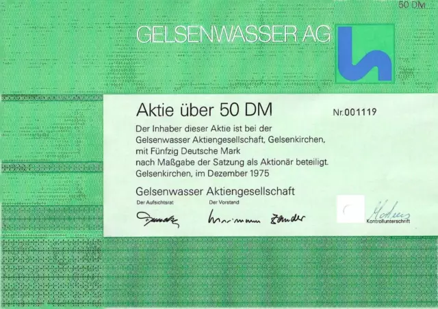 Gelsenwasser AG, Gelsenkirchen  Aktie  50 DM  1975