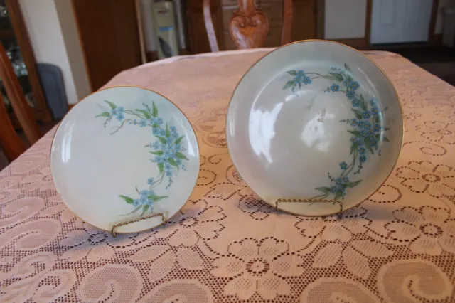 Bareuther Waldsassen Hand Painted Floral Signed Matching Set 2 Porcelain Plates