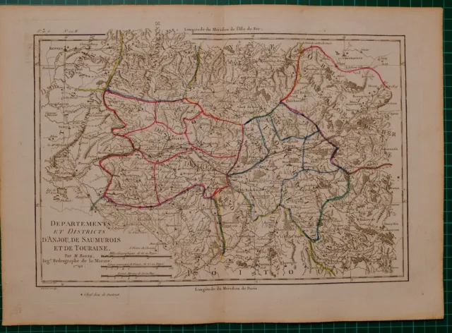 1790 Dated Rigobert Bonne Carte ~ Department and Neighborhoods of Anjou De Saumurois