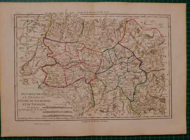 1790 Dated Rigobert Bonne Carte ~ Department and Neighborhoods of Anjou De Saumurois