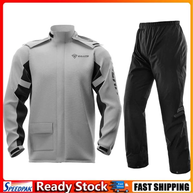 SULAITE Reflective Motorcycle Rain Jacket+Pants with Shoe Covers Grey (L)