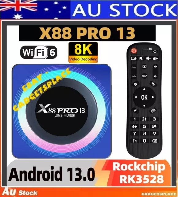 ✓KEYBOARD X88 PRO 13 Smart TV Box Android 13 TV Box 8K HD WIFI6 4GB + 64GB  BT5.0 $86.00 - PicClick AU