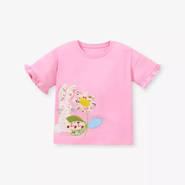 Toddler Kids Baby Girls Cute Rabbit Loose Casual Short Sleeve T Shirt Pink Tops