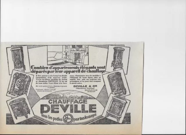 Publicité ancienne 1928 Poêle chauffage Deville  Pub 23 x 15 advert
