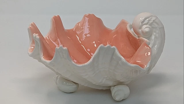 Vtg Fitz & Floyd Coquille Pink Shell Bowl/Dish Catch-All, Beach Decor 8"x8"x3.75