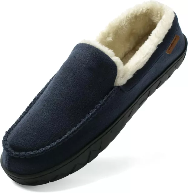 Moccasin Slippers Warm Memory Foam Suede Plush Shearling Lined Slip on Size 11