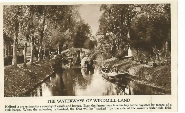 NETHERLANDS HOLLAND WATERWAYS OF WINDMILL LAND BARGES CANAL BOAT c 1935 CLIP