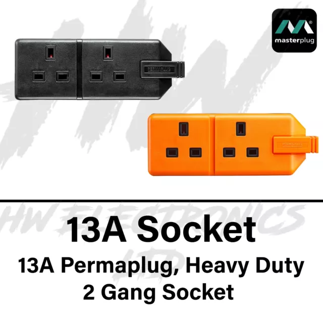 13 Amp Permaplug 2 Gang Rubber Socket 13A Heavy Duty Mains Electrical Masterplug