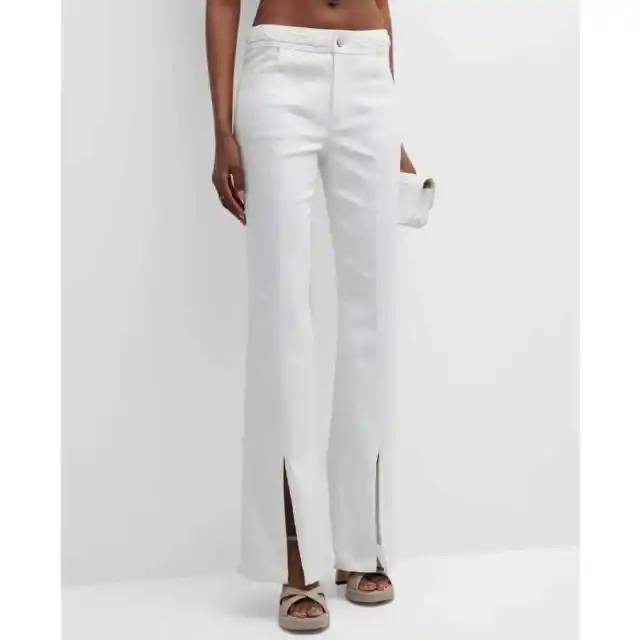 CINQ A SEPT Jeans Womens 4 White Ferna Braided Waist Split Cuff Flare High Rise