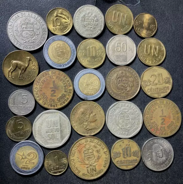 Old Peru Coin Lot - 1919-PRESENT - 25 Excellent Coins - Lot #Y27