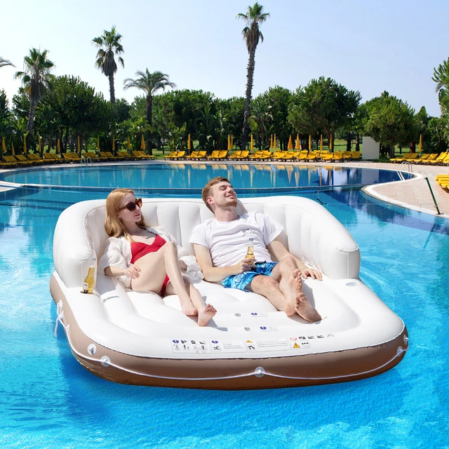 FLOATING CANOPY ISLAND Inflatable Pool Float Lounge Raft w/ Retractable