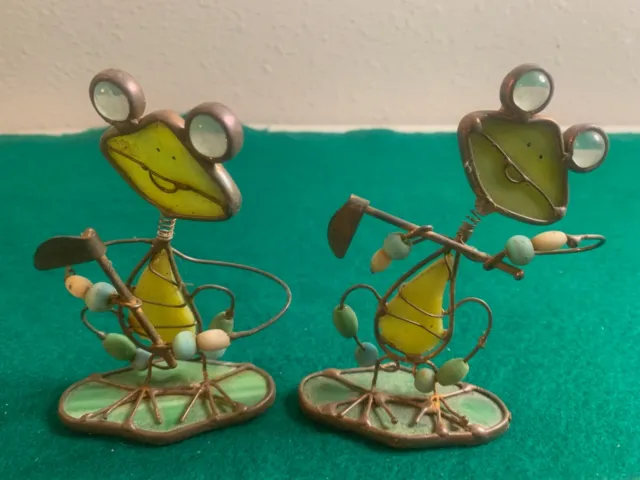 vintage stained glass and copper golfing insects handmade