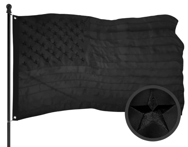 G128 - All Black American USA US Flag 3x5 ft Embroidered Brass Grommets