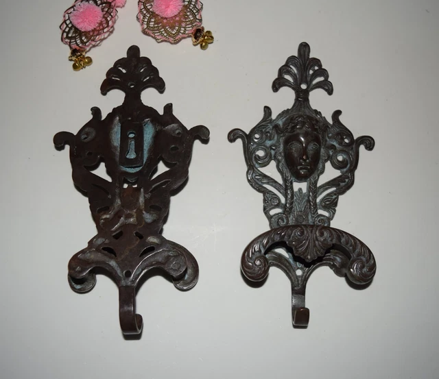 Set of 2 Brass Angel Hook Braided Girl Face Wall Hanger With Floral Design HK468 11