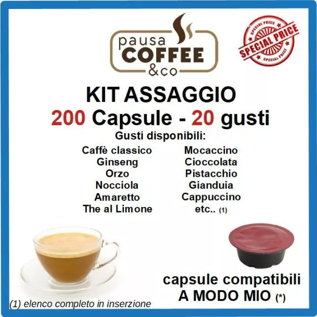 KIT ASSAGGIO 200 capsule A MODO MIO: Caffè, Ginseng, Nocciola, Pistacchio,etc