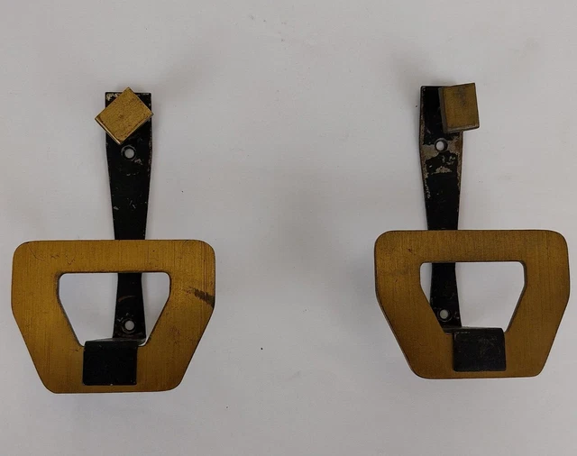 Vintage Italian 1950's Pair of Wall Coat Hooks Hangers - Brass and Black Metal