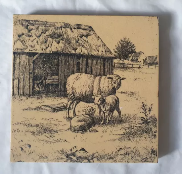 Charming Minton Pastoral Sheep Scene Antique 6 Inch Tile, Circa 19Th Century