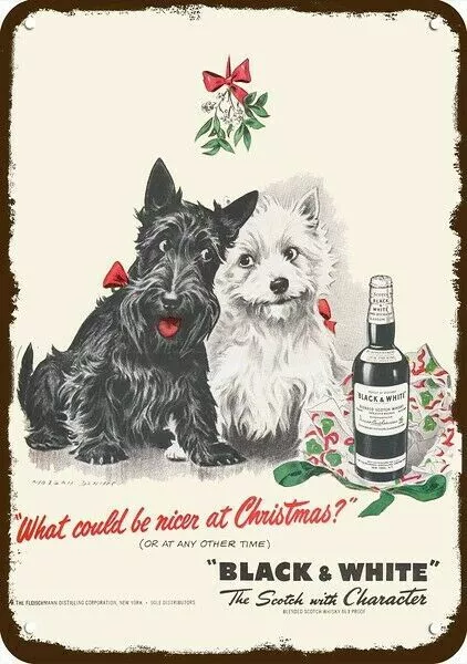 1949 B&W Whisky & Westie & Scotty Dog Mistletoe DECORATIVE REPLICA METAL SIGN