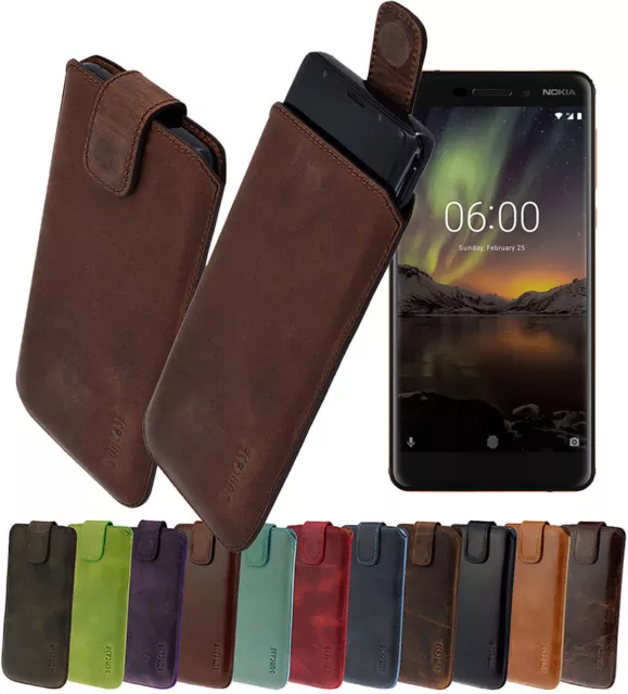 Nokia 6.1 Hülle Echt Leder Tasche Schutzhülle Case Cover Suncase Handytasche
