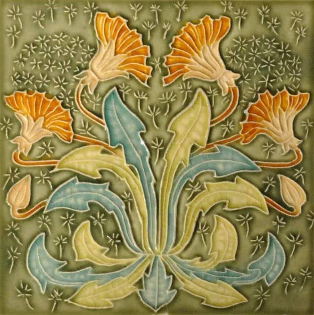 Art Nouveau Vintage Ceramic Tile Henry Richards Trivet Majolica Reproduction