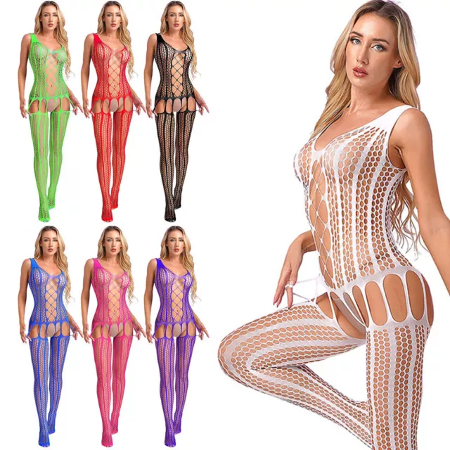 Damen Sexy Bodystocking Ärmellos Strumpfhosen Babydoll Body Schrittlos Dessous