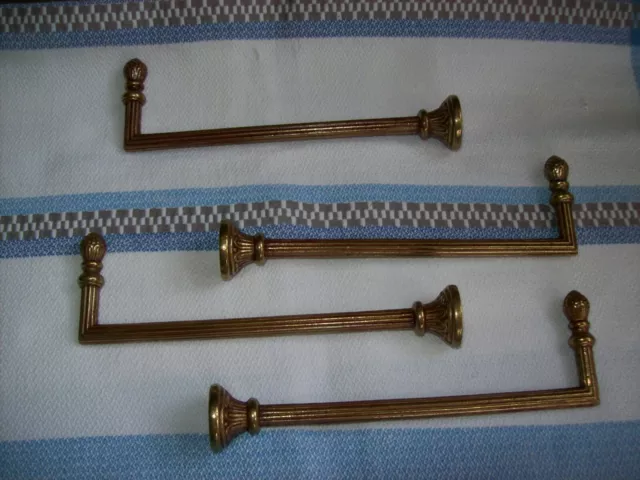 ** 2 PAIRS of VINTAGE BRASS FRENCH CURTAIN WINDOW DRAPE TIEBACKS **