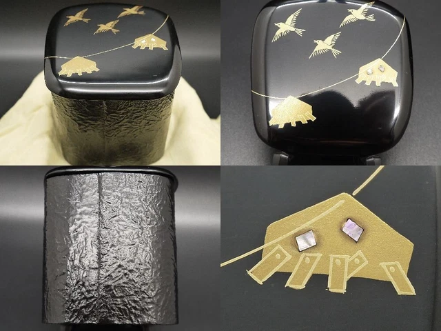 Japan Lacquer Wooden Tea caddy Naruko makie Ikkan-nuri Natsume Very Unique (608)