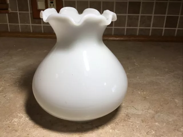 Vintage 3” Fitter Base Milk Glass Oil Glass Lamp Shade 6” Tall- Ruffle Top