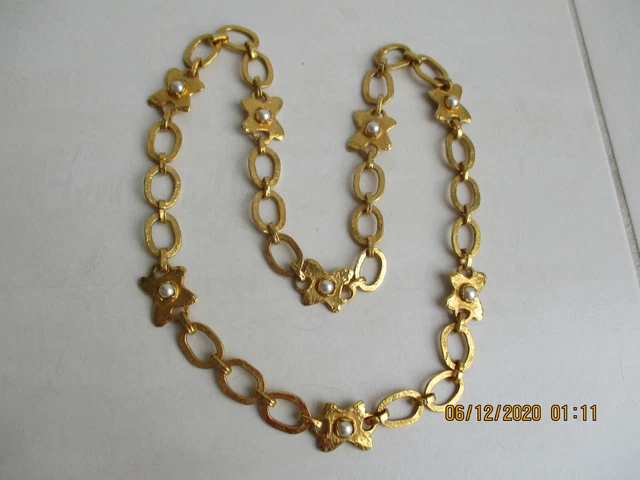 Collier Ancien Signé SATELLITE - Bijou Costume Jewelry Antique - Argenté Perles - Occasion