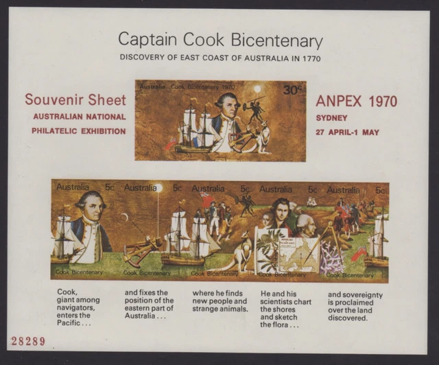 1970. MINIATURE SHEET. Captain Cook Bicentenary, ANPEX Overprint. $14. ...