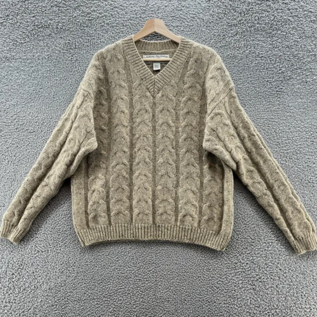 VTG Authentic Gap Clothing Sweater Men Large Tan Chunky Cable Knit Wool Pullover